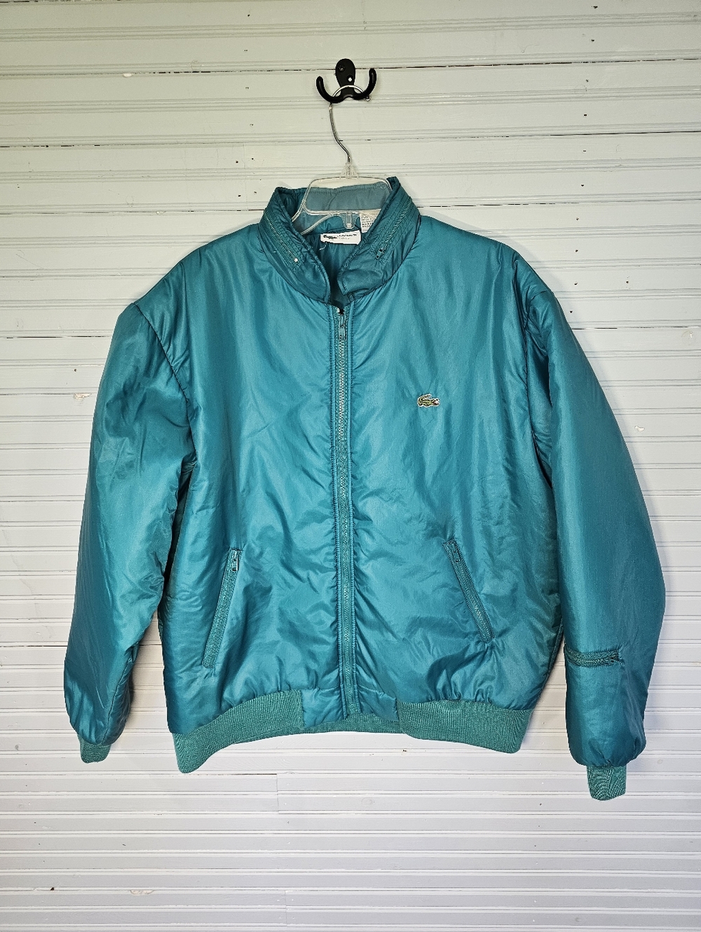 Lacoste Club Izod Alligator Vtg 80s Mid Weight Blue Green Nylon Jacket Men XL